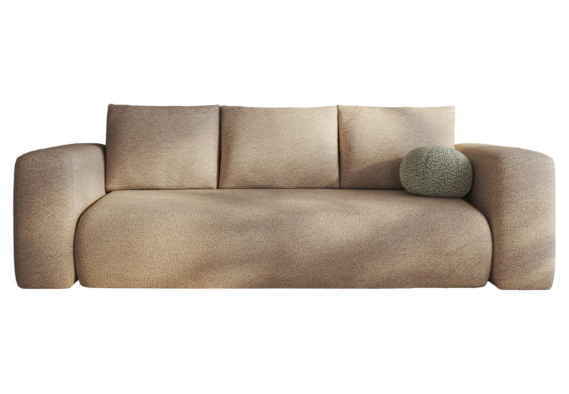 Wygodna beżowa sofa z funkcją spania Lambi z pojemnikiem.