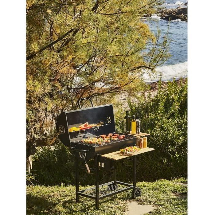 COOKING BOX Barbecue à charbon MIKE - 115x66x106 cm - 2 grilles acier chromé - Surface de cuisson : 71x35 cm - Noir