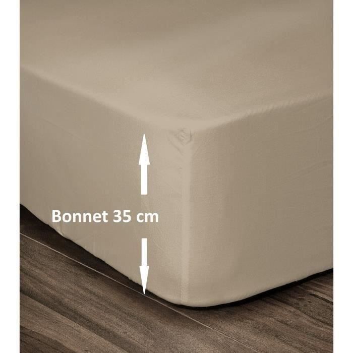 Sábana bajera ajustable LOVELY HOME 100% algodón 180x200cm - Bolsillo de 35cm - Beige