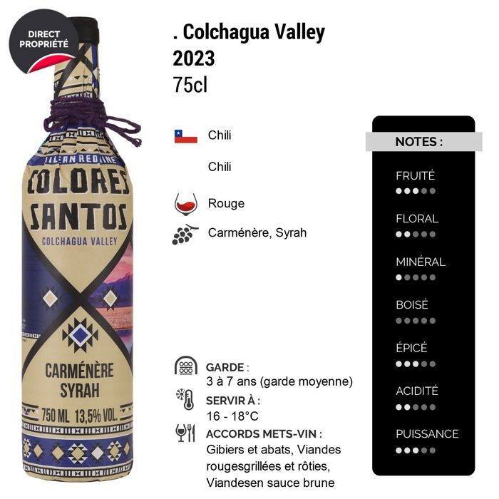 Colores Santos Colchagua Valley Carménère Syrah 2023 - Vinho Tinto Chileno (6x75cl)