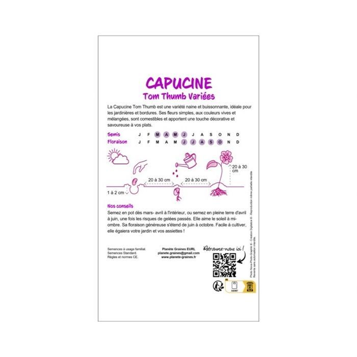 50 graines capucine tom thumb variées - fleurs naines multicolores pour pots et bordures - planète graines