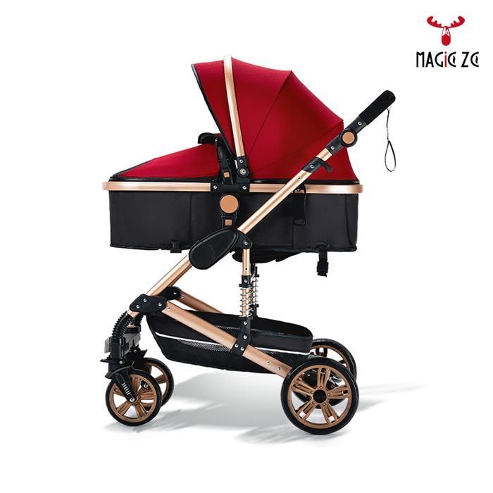 MagicZC 3-in-1 Kinderwagen, faltbar, mit Babywanne, für Neugeborene, 5-Punkt-Sicherheitsgurt, Babytrage, Rot