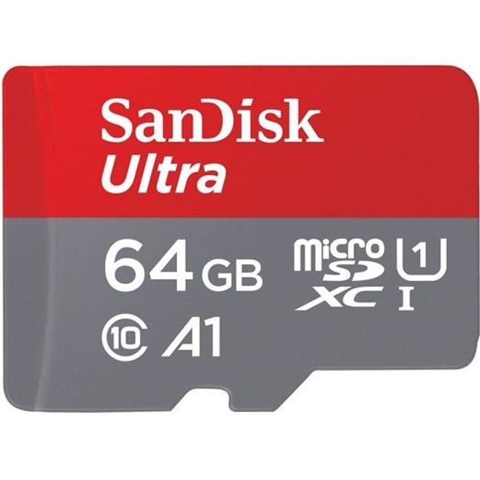 SANDISK Ultra - Tarjeta de memoria flash (adaptador microSDXC a SD incluido) - 64 GB - A1 / UHS Clase 1 / Clase 10 - microSDXC UHS-I