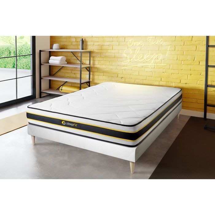 Conjunto de colchón y base de cama - FLEXY - 160x200 cm - Muelles ensacados - Espuma viscoelástica