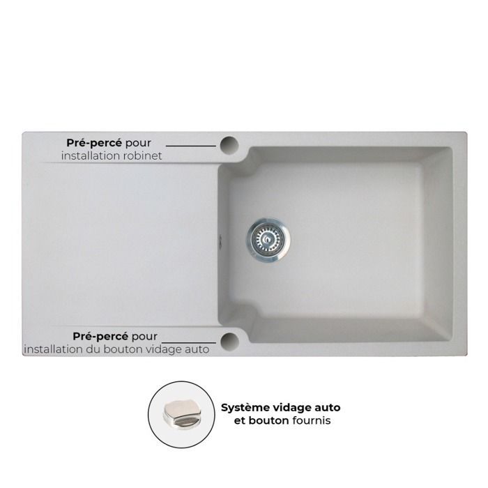 Smooth Reversible Sink with 1 Large Bowl and 1 Drainer in Resin - Grey - Essebagno