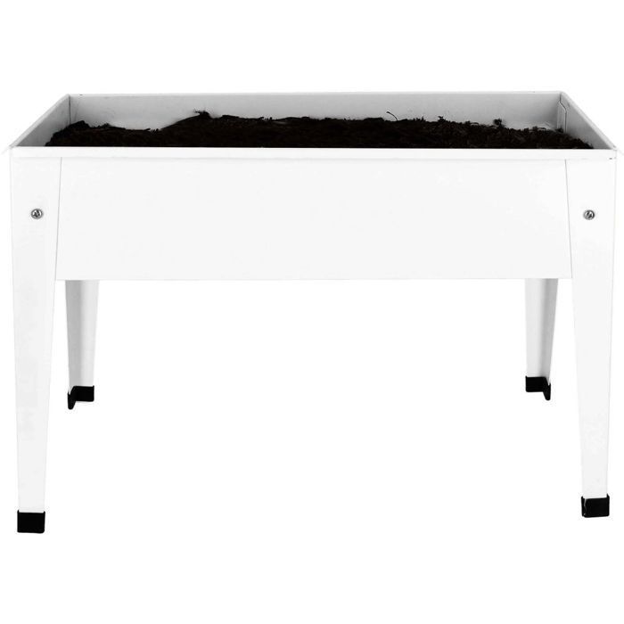 Canteiro elevado de metal branco, 62 x 29 x 45 cm