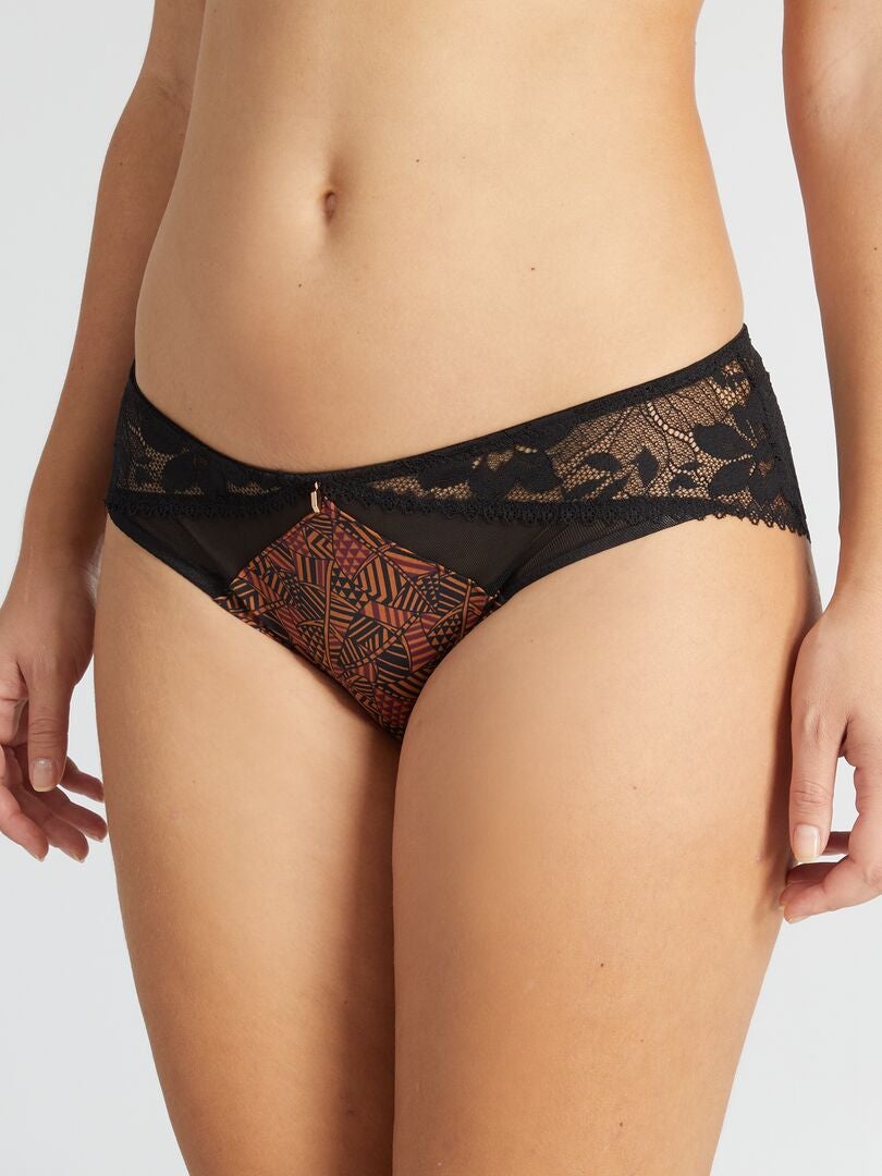 'Envie de lingerie' slipje van microvezel en kant - BRUIN