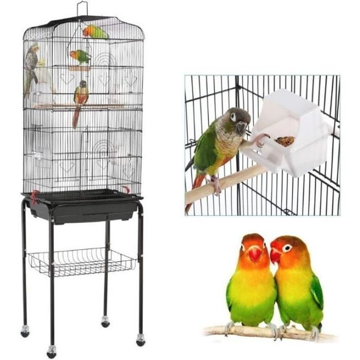 Jaula para pájaros, ideal para loros, canarios y periquitos, con 4 ruedas, 46 x 36 x 150 cm.
