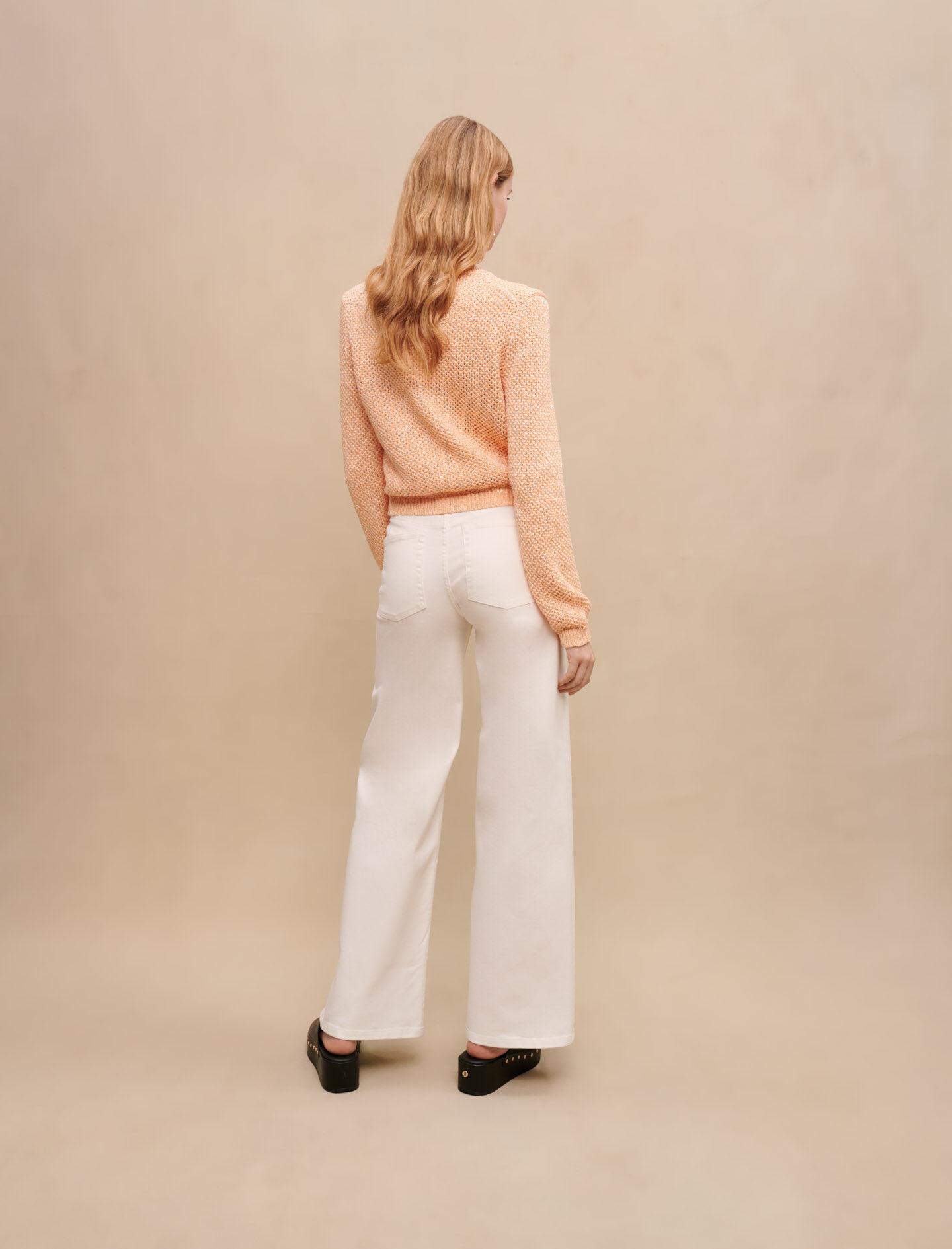 Gebreid vest met pailletten - Oranje