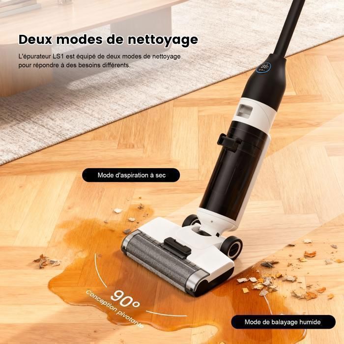 VersLife LS1-Aspirateur Laveur Sans fil-Humide et Sec/3 en 1/50 mins&1.15L-Idéal pour Les Carrelage, Marbre, Parquet