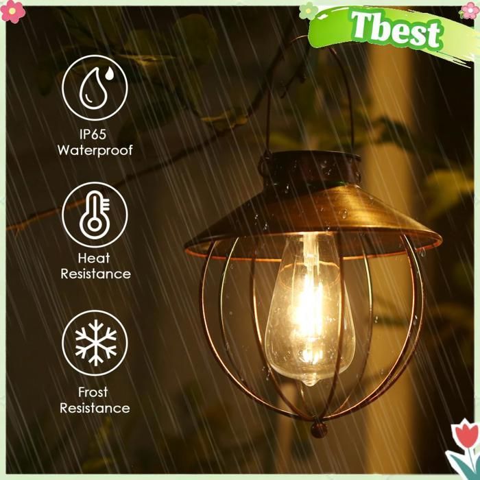 Tbest Paquete de 2 luces solares de pared para exteriores, bolardo solar vintage para jardín, 1 paquete