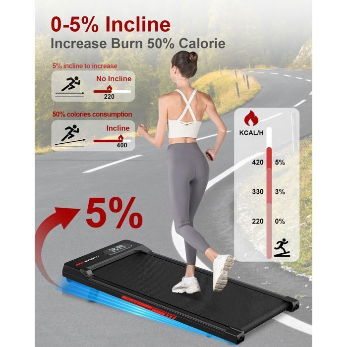 Cinta de correr y caminadora – BIGZZIA – 1-8 km/h – Inclinación del 5 % – Sistema de amortiguación de 5 capas – Control remoto y pantalla LED – Negro