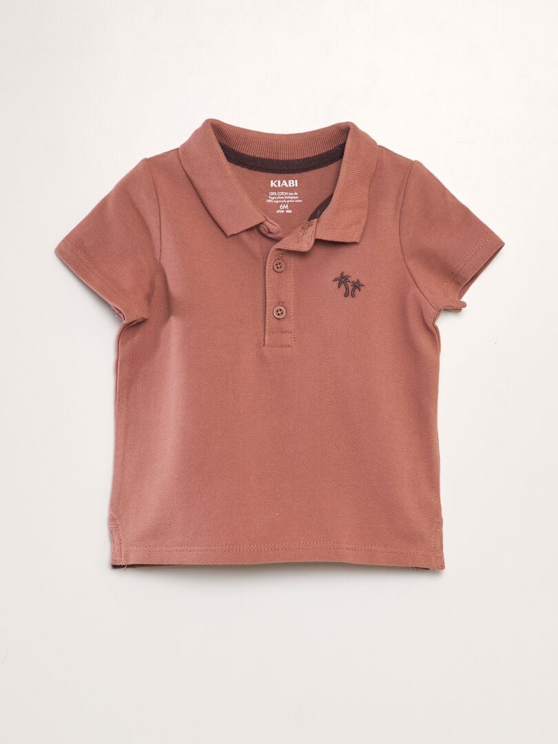 Camisa polo de algodão piqué com estampa de palmeiras - VERMELHA
