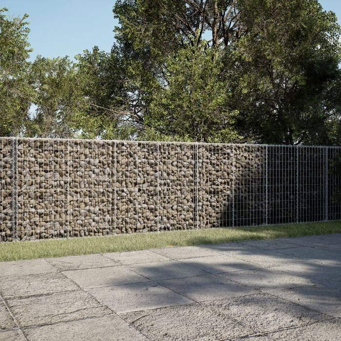 vidaXL Gabionkorf met deksel 600x50x100 cm gegalvaniseerd ijzer, gabionmuur, gabion keermuur, hekwerk 3295147