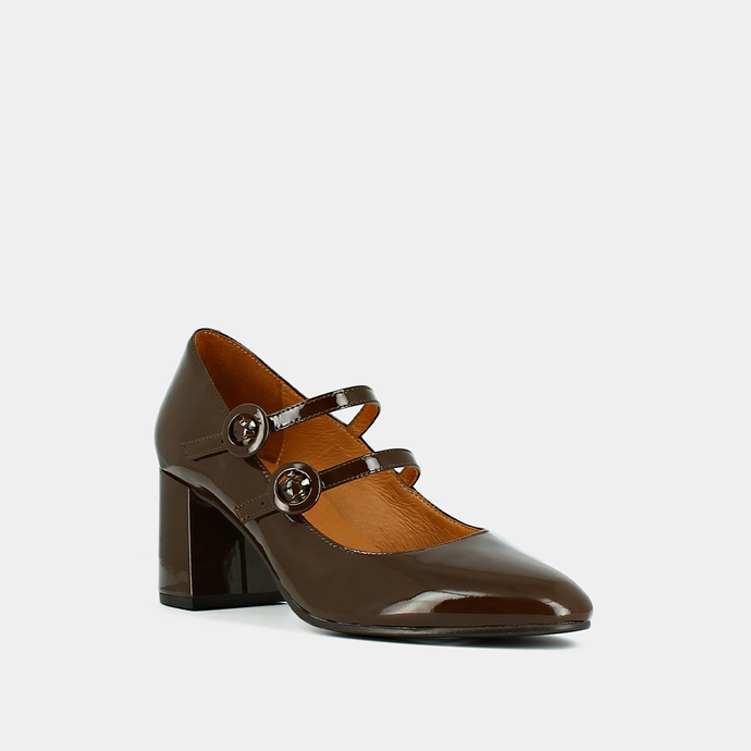 Babies à talons  en vernis marron foncé