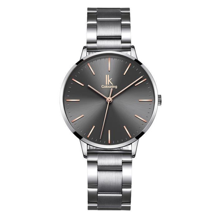 Reloj de diseño ultrafino para mujer con brazalete clásico de acero, resistente al agua, color negro.