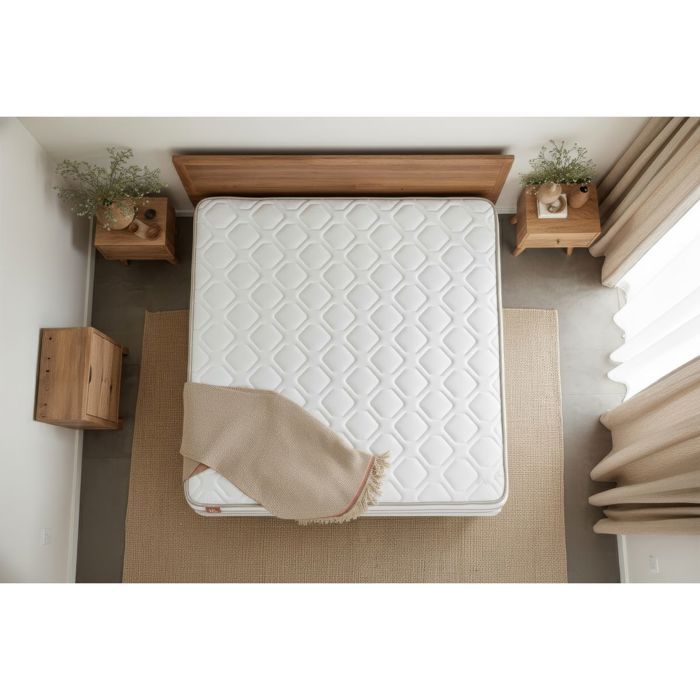 Juego de cama LE DOUX de 90x200cm con colchón de espuma viscoelástica y 3 zonas de confort - 24cm de grosor + base de láminas blancas