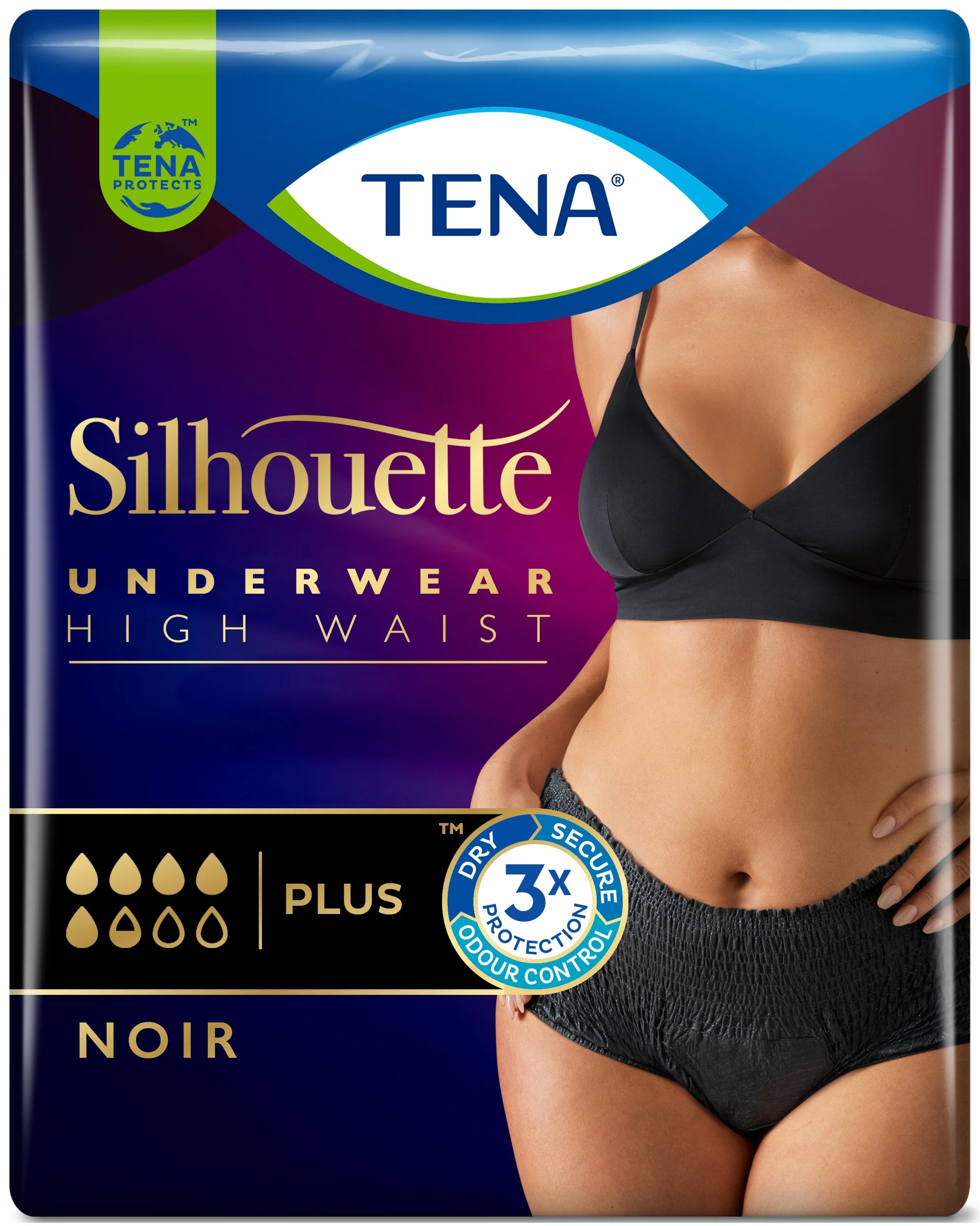 TENA Tena Silhouette Noir L High Waist 8-teiliges Set saugfähiger Slips, schwarz