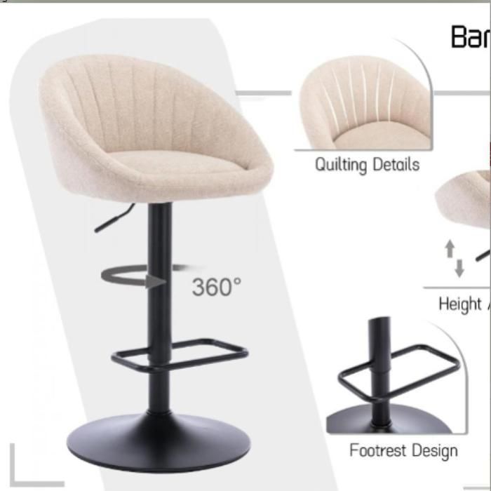 MIPAN - Juego de 2 taburetes de bar, sillas de bar de tela, ajustables, sillas altas de cocina con reposapiés, para bar/cocina, color beige.