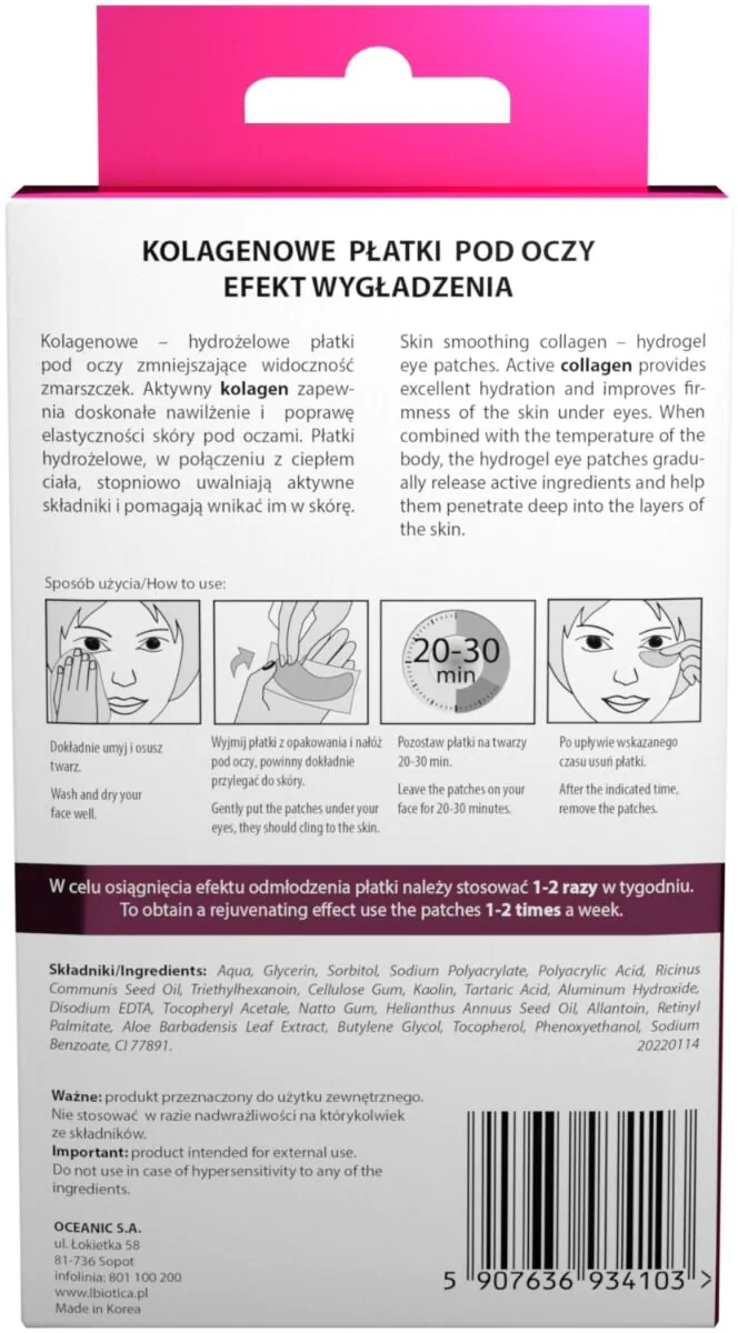 L'biotica Kolagenowe Płatki pod oczy - Wygł. Zmarszczek 3X2Szt