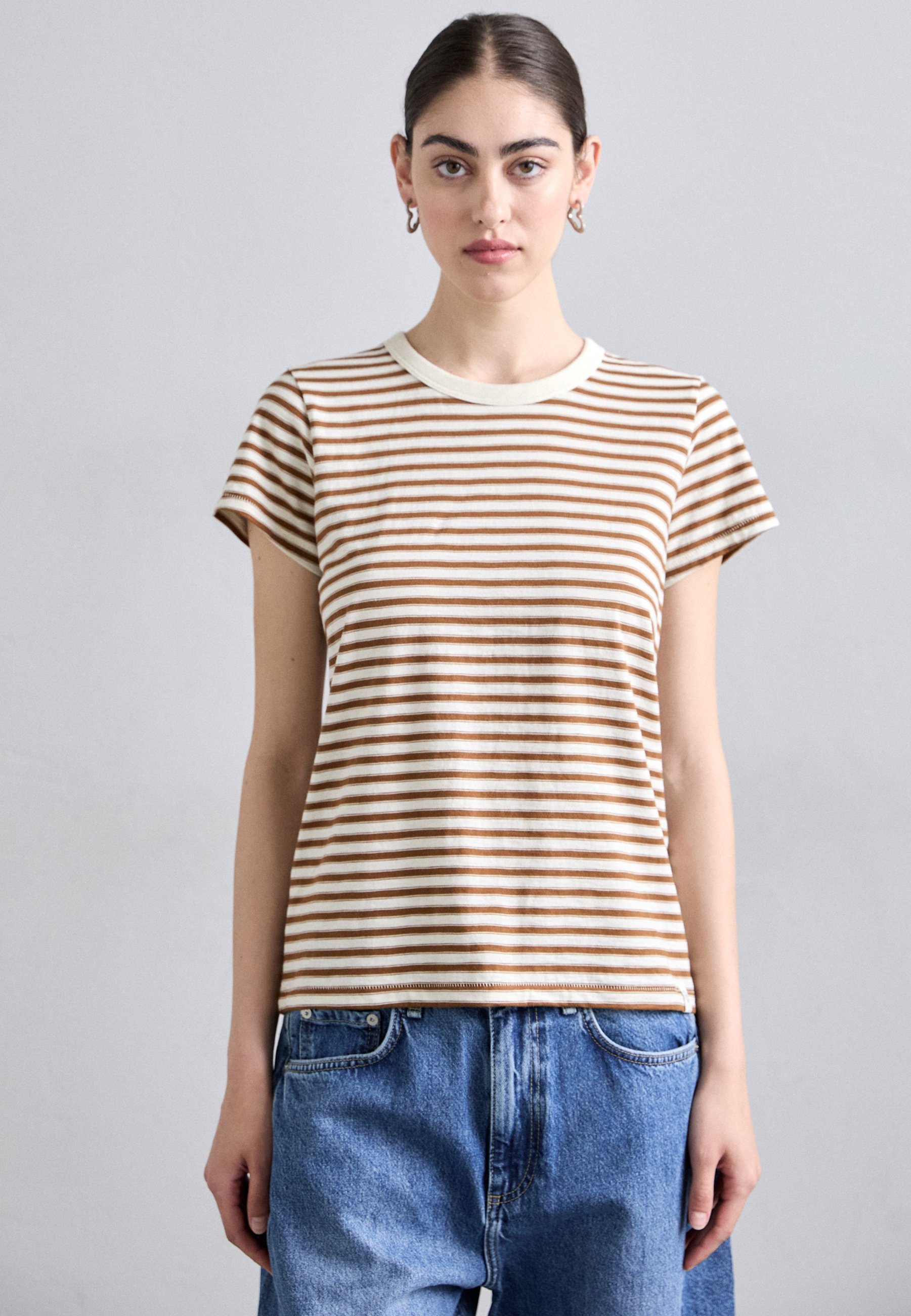Rag & Bone THE SLUB STRIPE TEE - T-shirt met print - lichtbruin