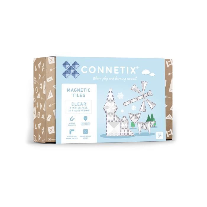CONNETIX Bouw Magnetische Tegels Transparant Startpakket, 34 stuks