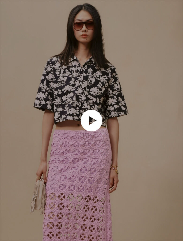 Kort shirt met palmprint - Palmier noir