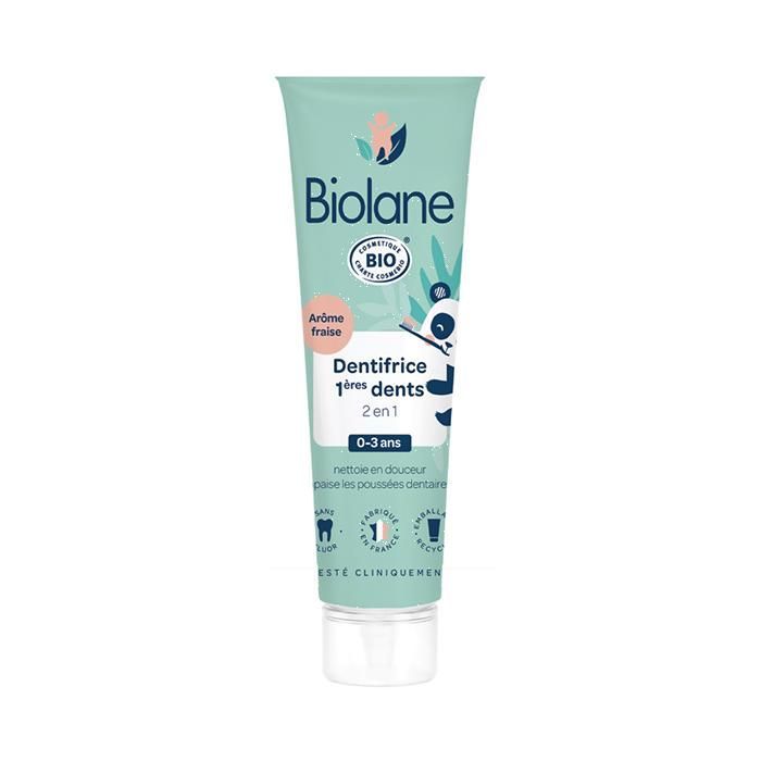 Biolane - Organic Toothpaste - Baby - Cleans First Teeth - Strawberry Flavor - 50 ml