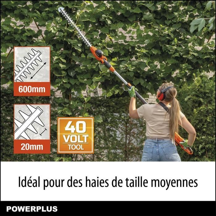 Powerplus Dual Power Cordless Hedge Trimmer POWDPG75380 - 40V, without Battery or Charger, 600mm Blade, 20mm Cutting Gap