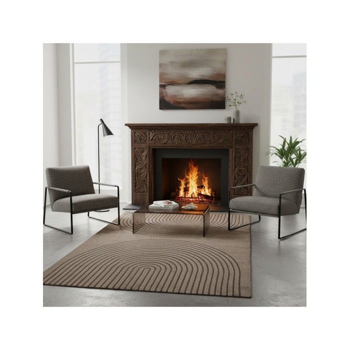 Moderner Teppich mit minimalistischem Bogenmuster, dichtem 12 mm Samt, zeitgenössisches Wohnzimmerdesign (Maße: 160 x 220 cm - Farbe: Braun)