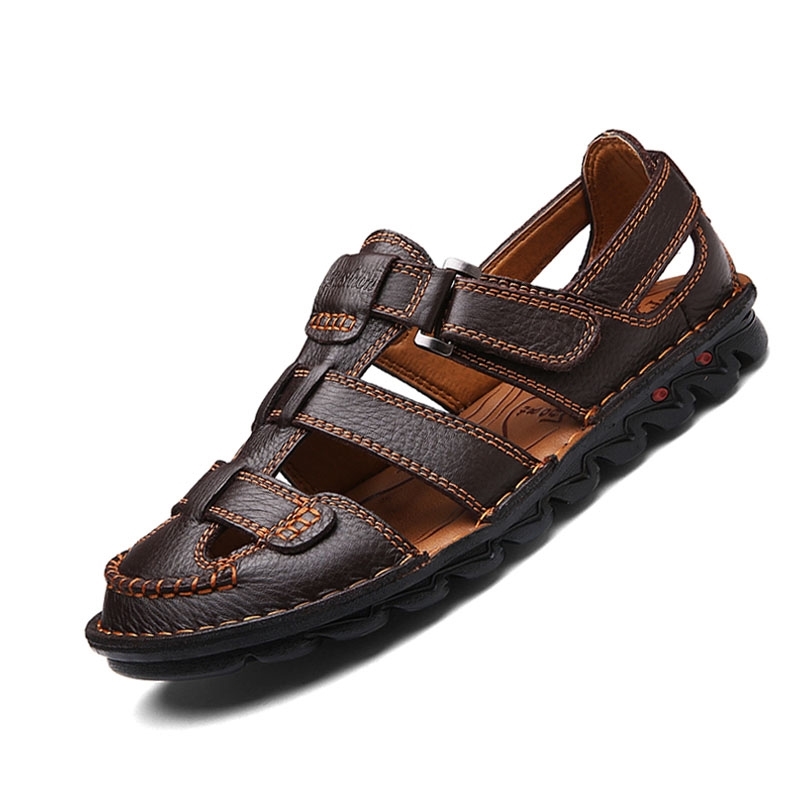 New Summer Sandals Men's Beach Shoes Genuine Leather Non slip Soft Bottom Breathable Daily Casual Shoes Men Large Size Shoes