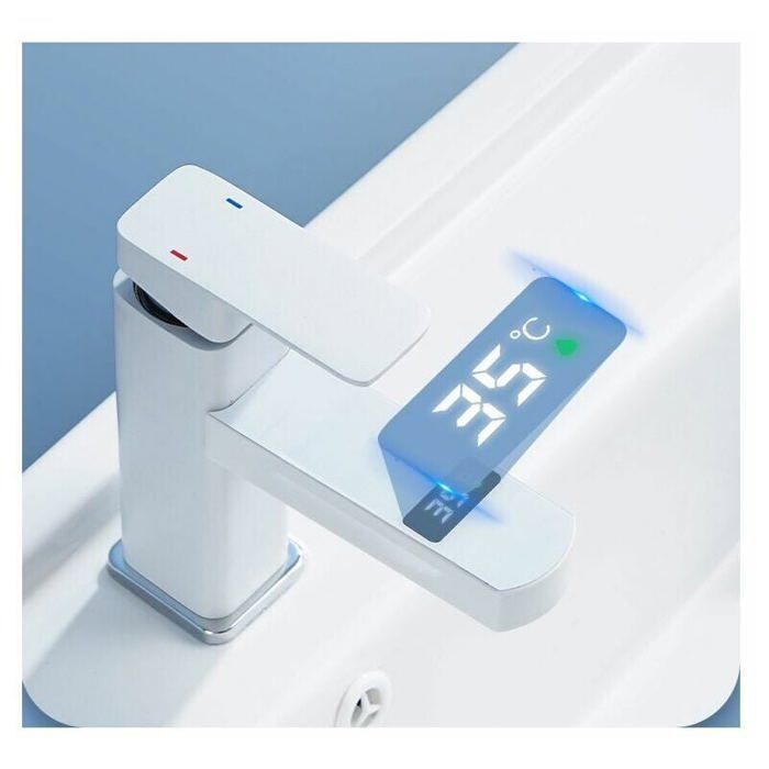 Grifo mezclador de lavabo de latón puro, grifo de baño con aireador, grifo mezclador de lavabo, acabado cromado-blanco.