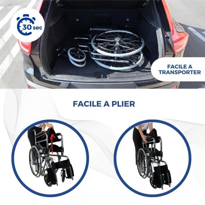Silla de ruedas plegable Mobiclinic Alcazaba, altura del asiento de 46 cm, accionamiento manual, duradera, freno manual, reposabrazos cromados.