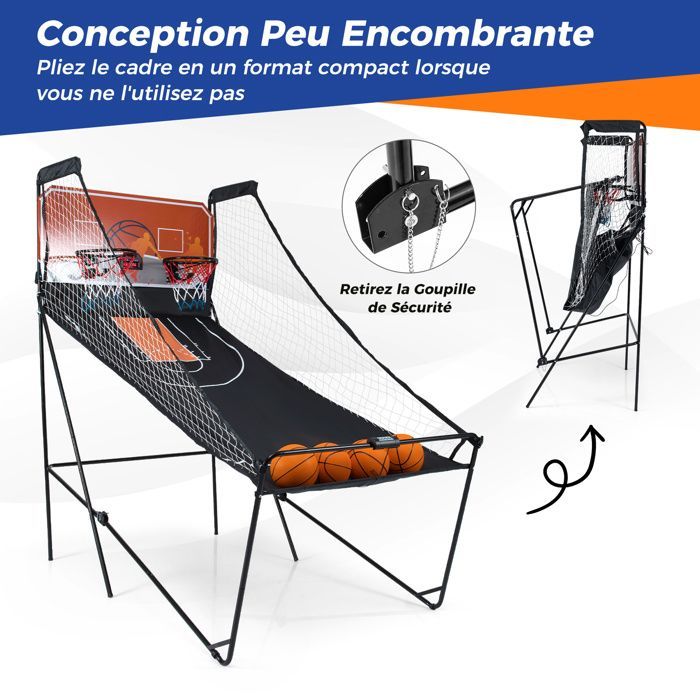 COSTWAY Foldable Children's Arcade Basketball Game - 8 Game Modes - Electronic Scoring - Sound Effects - 4 Players - LED Screen - Double Hoop