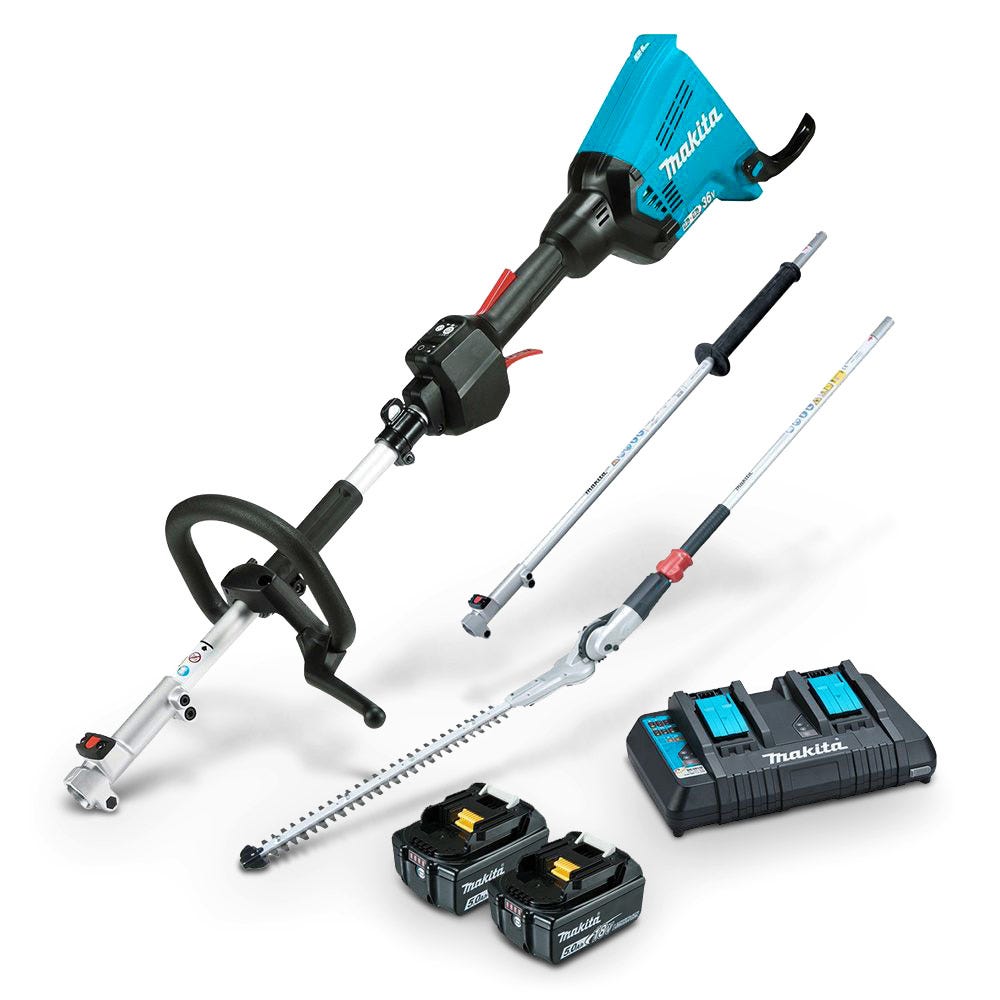 MAKITA 36V børsteløs, 2 x 5,0 Ah, multifunktionshoved og hækkeklipper DUX60PHPT2-sæt