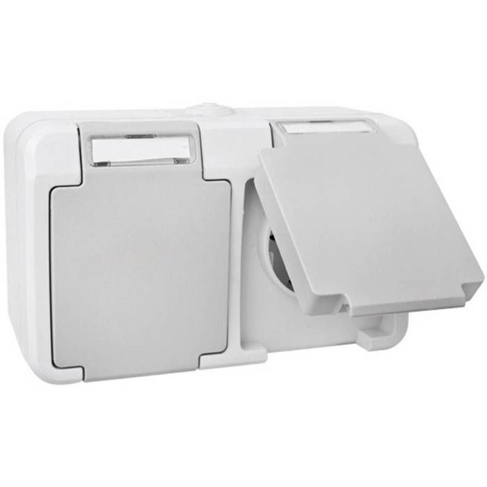 Enchufe doble - PERANOVA - 102439 Pera - Resistente al agua - Gris claro / gris oscuro - Gama Peranova