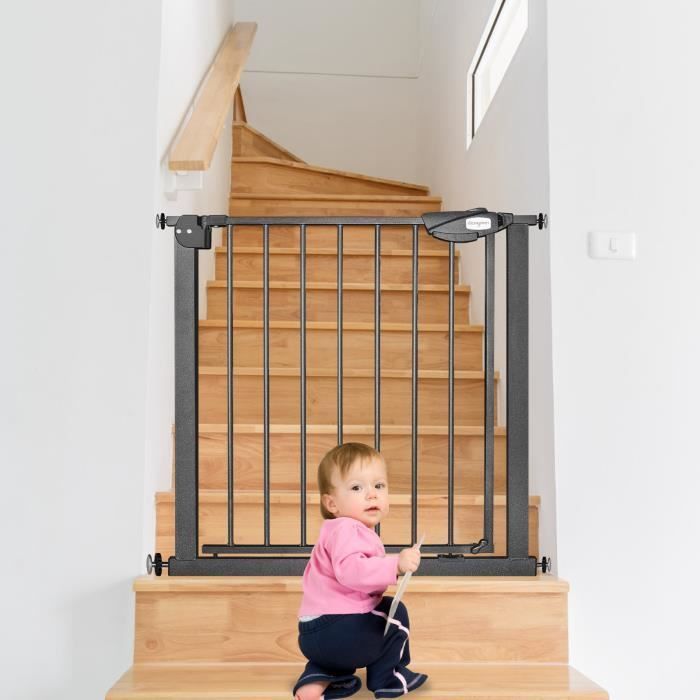 Aufun Barrière de sécurité porte et escalier, Fixation par pression, Pour espace de 75 -85 cm, pour animaux, Bébé et Enfant - Noir