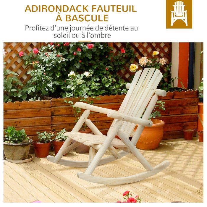 Silla de jardín Adirondack - Outsunny - estilo neorretro, asiento y respaldo ergonómicos - madera de pino - natural