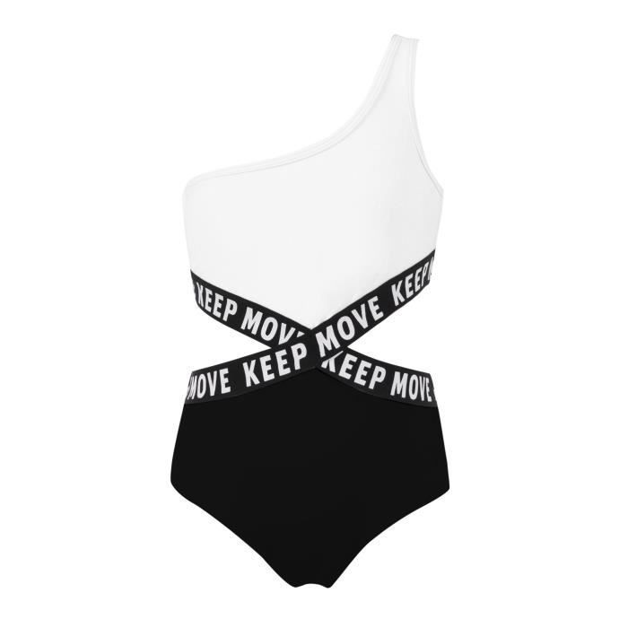 Girls' One-Piece Swimsuit, Swimming Sport One-Shoulder Swimwear, Ages 4-16, Black