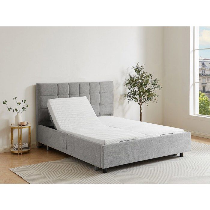 Base de cama eléctrica decorativa ajustable con 2 x 48 listones - 2 x 70 x 190 cm - Tela - Gris - PITUS by YSMÉE