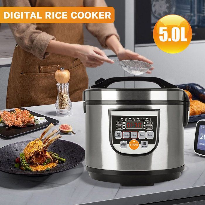 5L Electric Pressure Cooker with 10 Cooking Programs - 700W Multifunctional Rice Cooker - Steam, Boil,