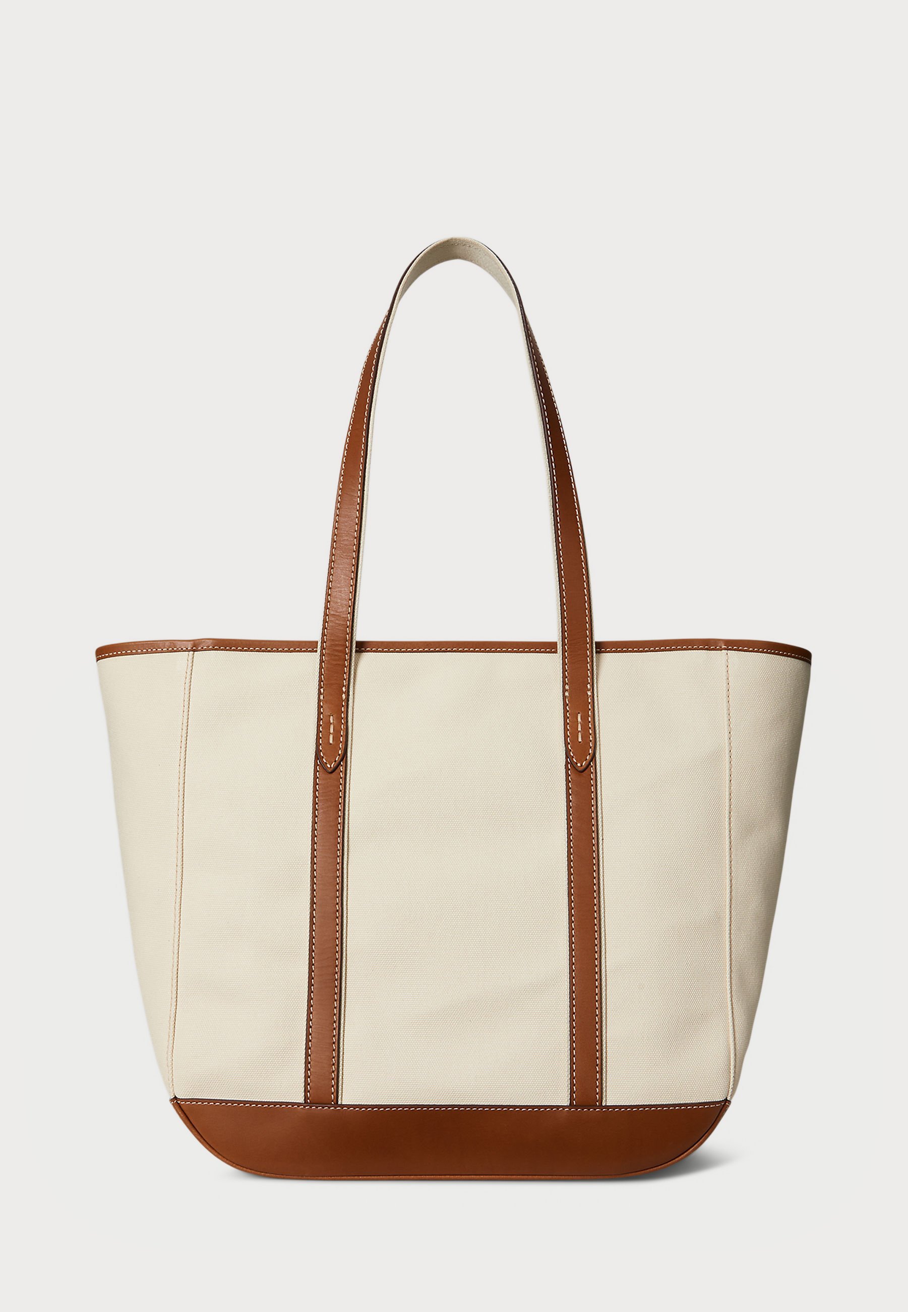 Polo Ralph Lauren ΔΕΡΜΑΤΙΝΗ ΤΕΛΕΙΑ ΚΑΝΑΒΑΣ ΜΕΣΑΙΑ SHOPPER TOTE - Τσάντα Tote - εκρού/κουάι