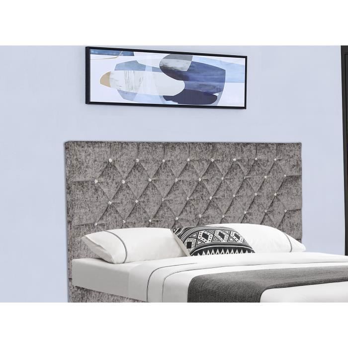 Lit Coffre Bela Capitonné en Tissu Gris 160x200 cm