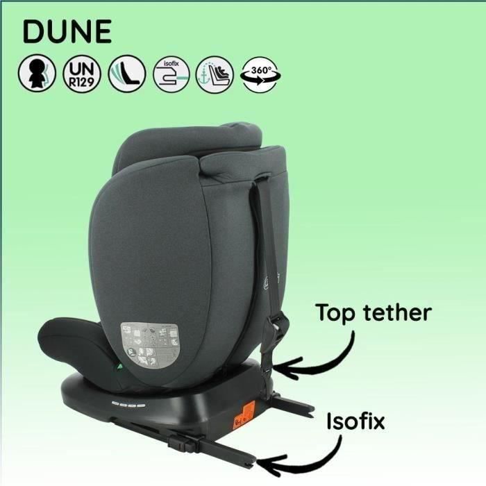 NANIA Siège auto isofix DUNE, Groupe 0/1/2/3, de 0 à 10 ans, 0-36 kg, 40-150 cm, R 129 – Têtière réglable - Inclinable - Pivotant -