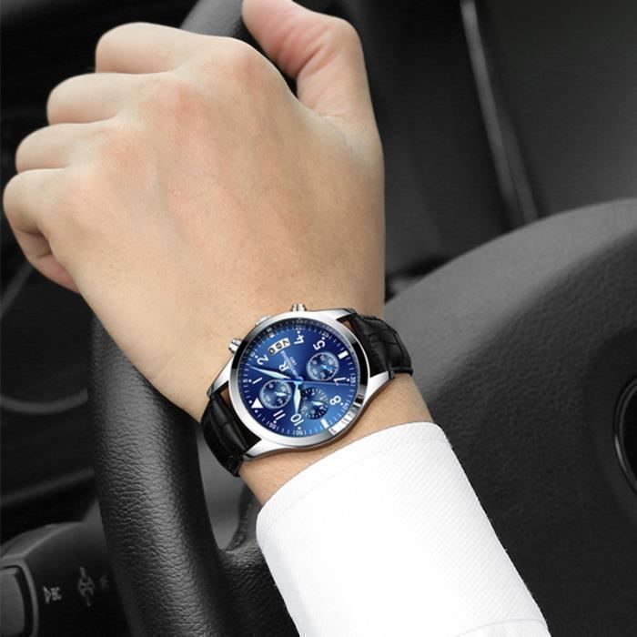 Orologio da uomo 2026 con cinturino in pelle, datario, resistente all'acqua, al quarzo, cronografo blu