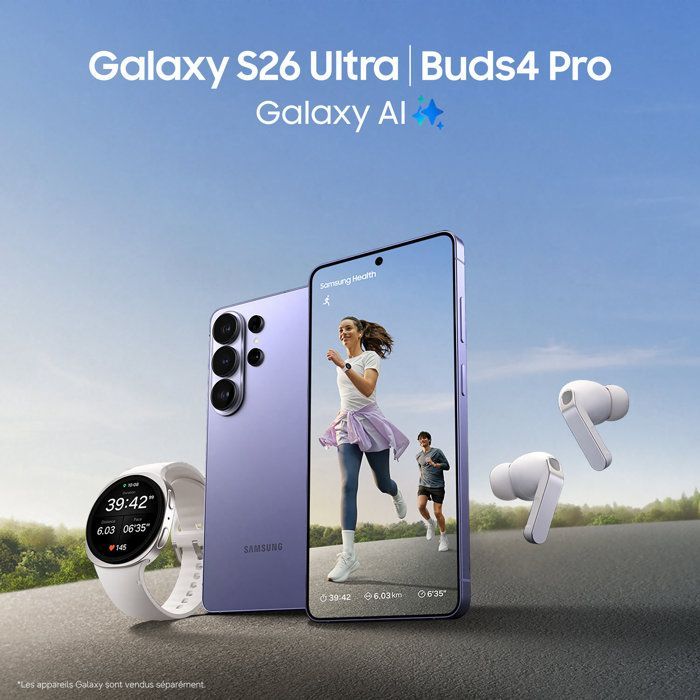 Smartphone Samsung Galaxy S26 Ultra AI de 256 GB, color morado.