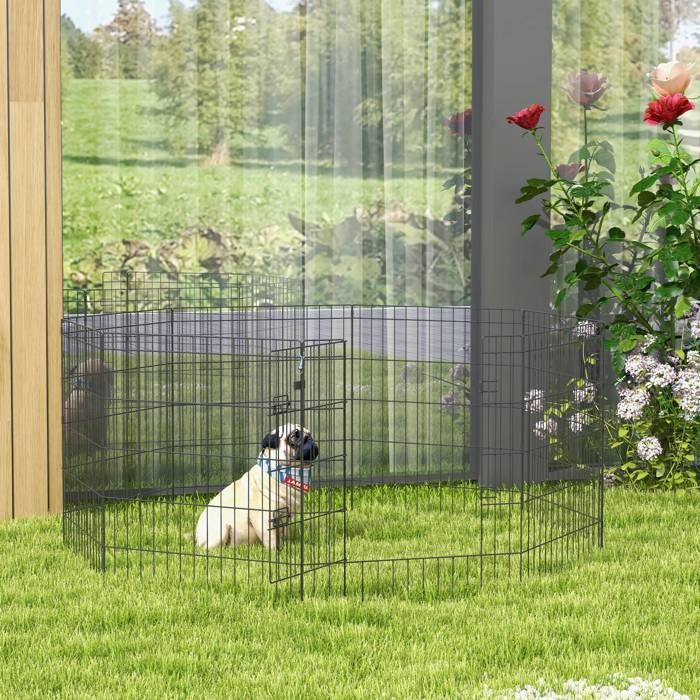 Recinto modulare PawHut - per cani, conigli e roditori - Pieghevole - 1 porta - 8 pannelli - Metallo - 61x76 cm - Nero