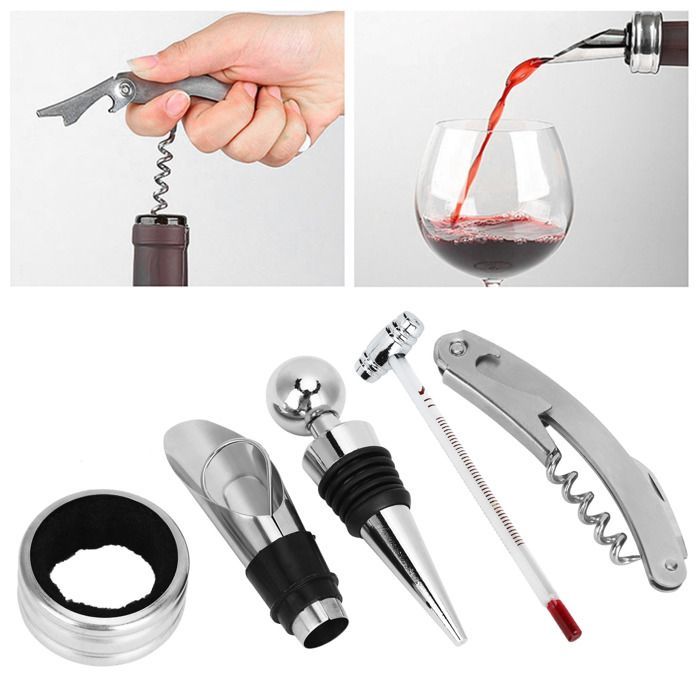 Juego de 5 abridores de botellas de vino para uso doméstico, sacacorchos, herramienta, accesorios para vino, regalo
