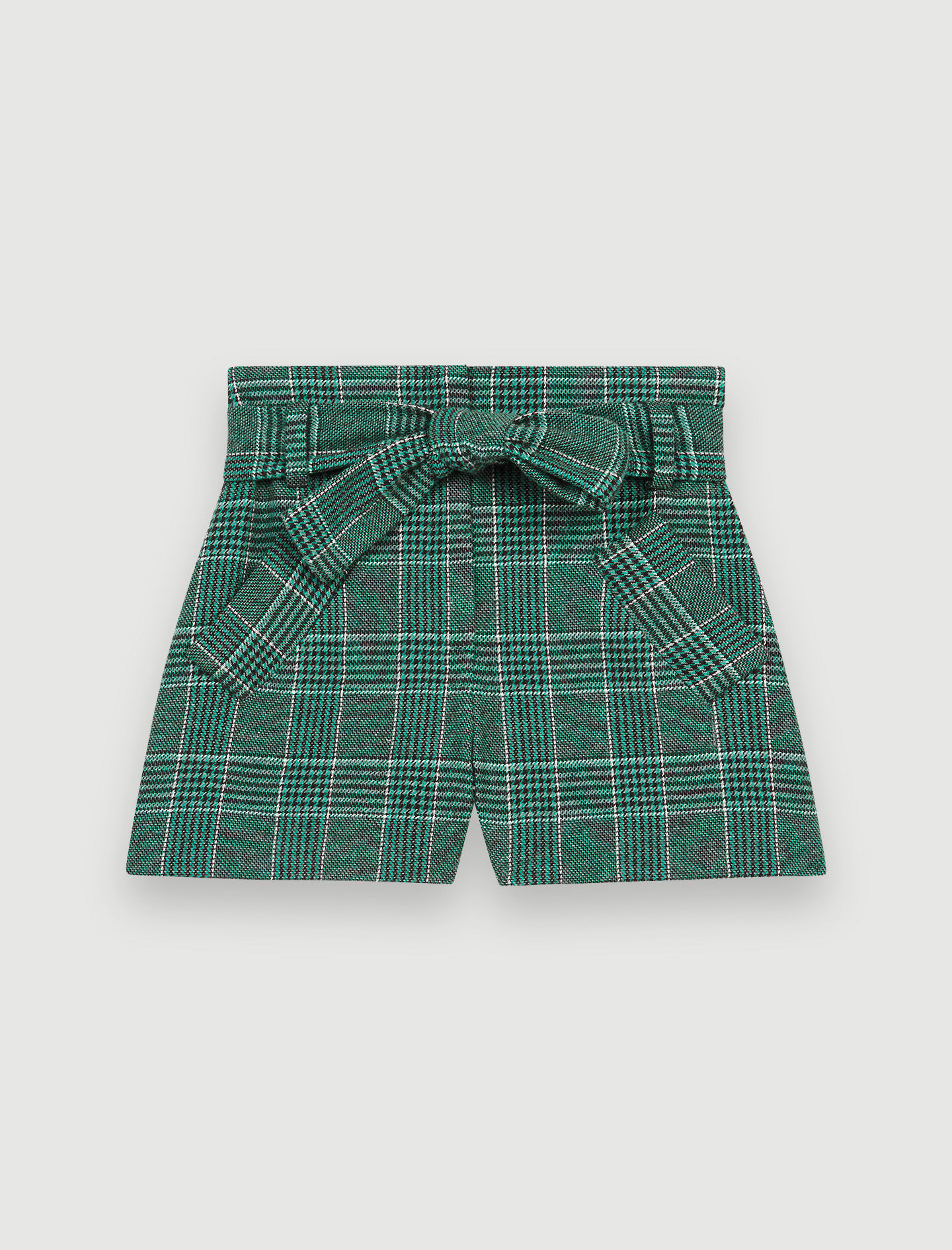 Pantaloni scurți în carouri cu curea - Vert