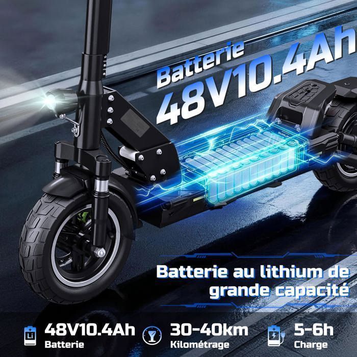 D5 Electric Scooter, 30-45km Range, 45km/h, 800W Peak Motor, 48V 10.4Ah Battery, Spring Suspension, LED Display, TODIMART